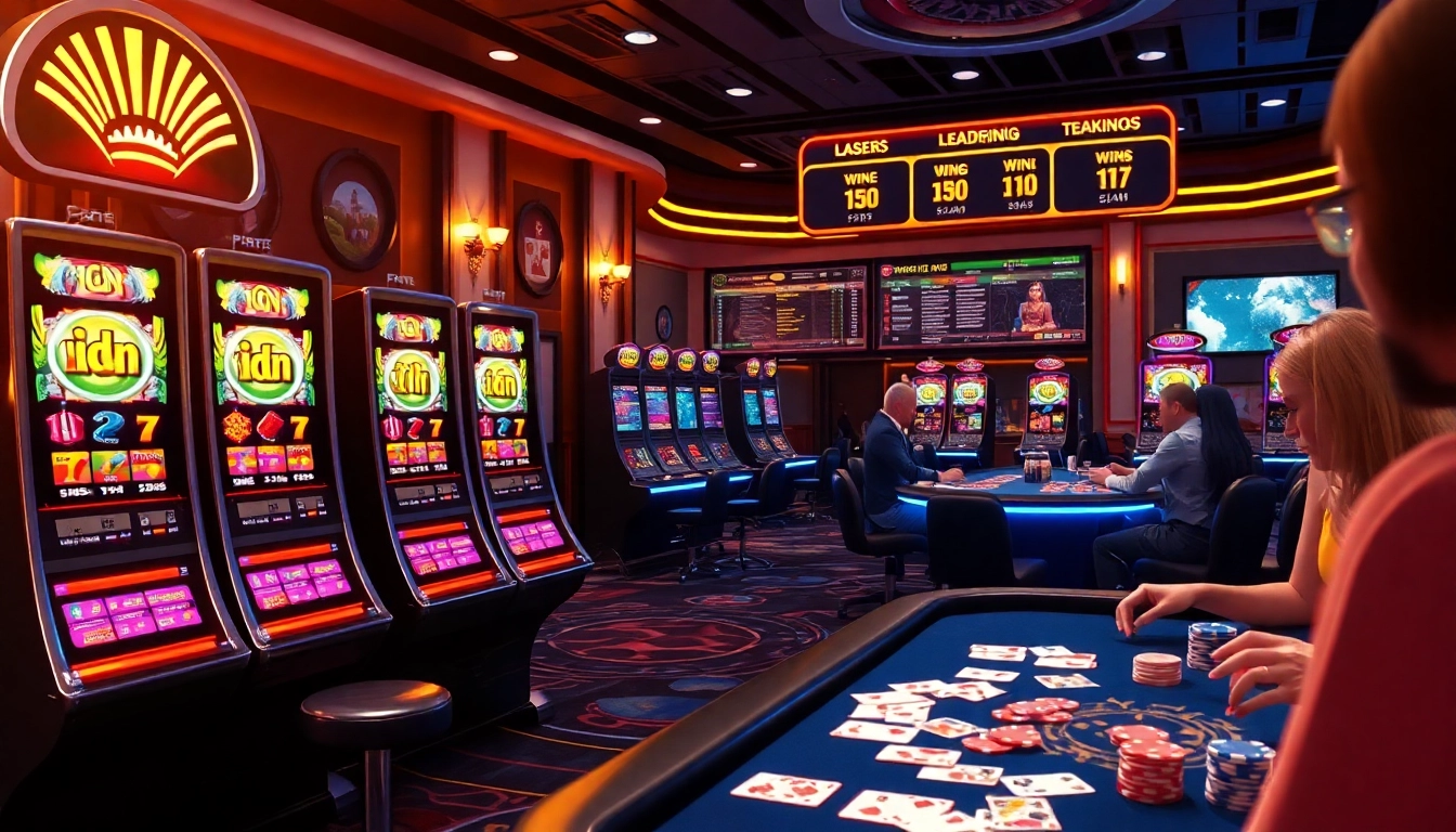 Players experiencing the thrill of idn slot in a luxury online casino setting.